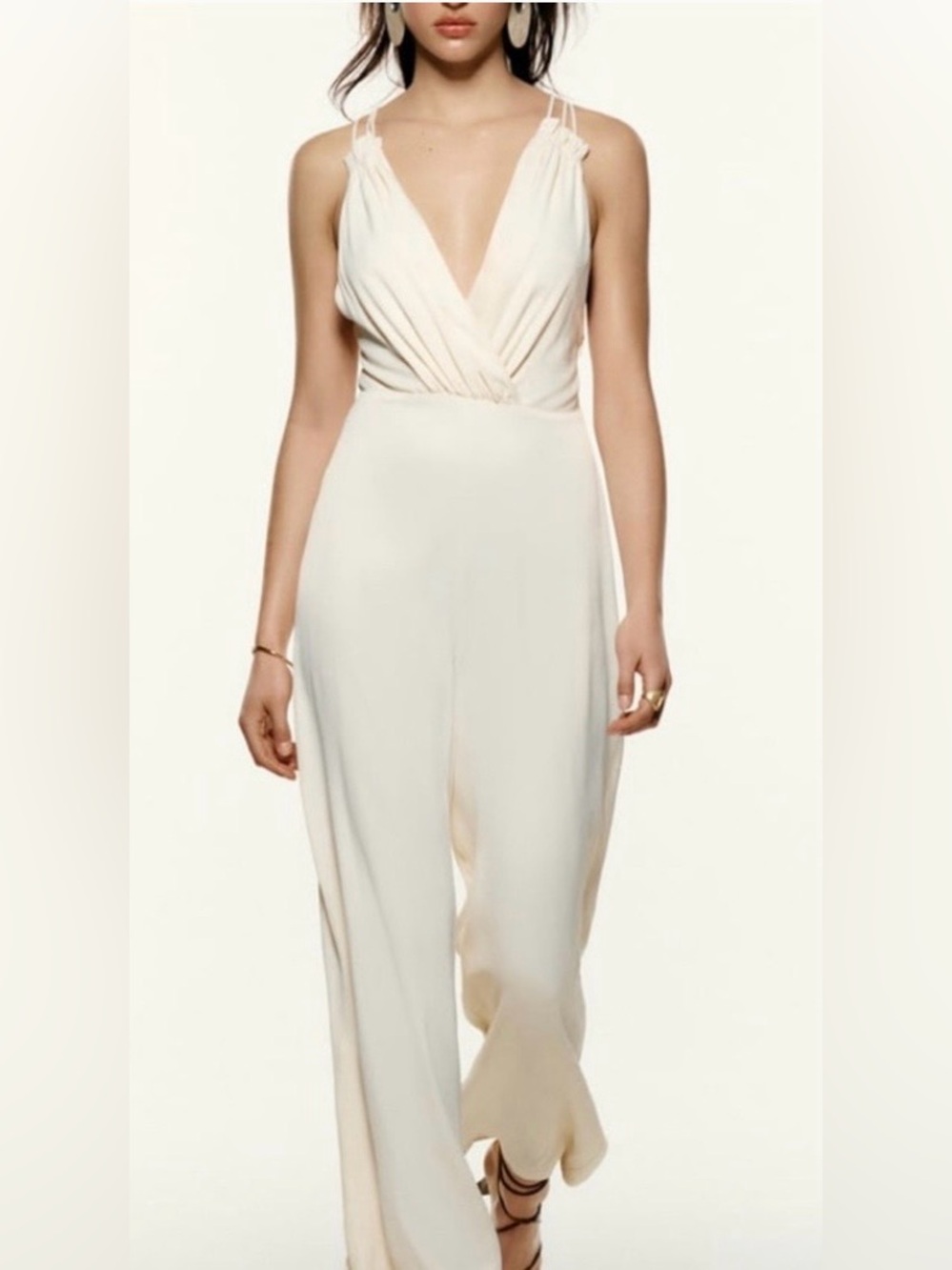 Zara Delicate Cream Deep-V Jumpsuit